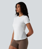 Round Neck Short Sleeve Contrast Mesh Running Sports Top — White — view 3