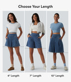 High Waisted Denim Casual Baggy Bermuda Shorts 7'' with Pockets — Estate Blue Denim — view 2