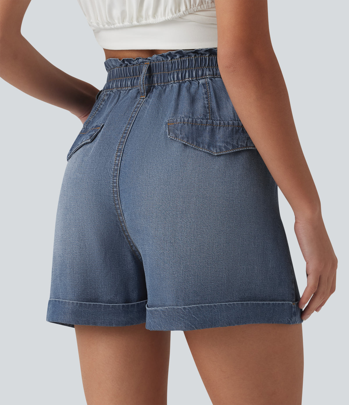 High Waisted Denim Casual Shorts 3'' with Pockets — Tide Blue Denim — view 4