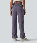 Mid Rise Adjustable Drawcord Ruched Quick Dry Running Cargo Joggers with Pockets — Charcoal Blue — view 2