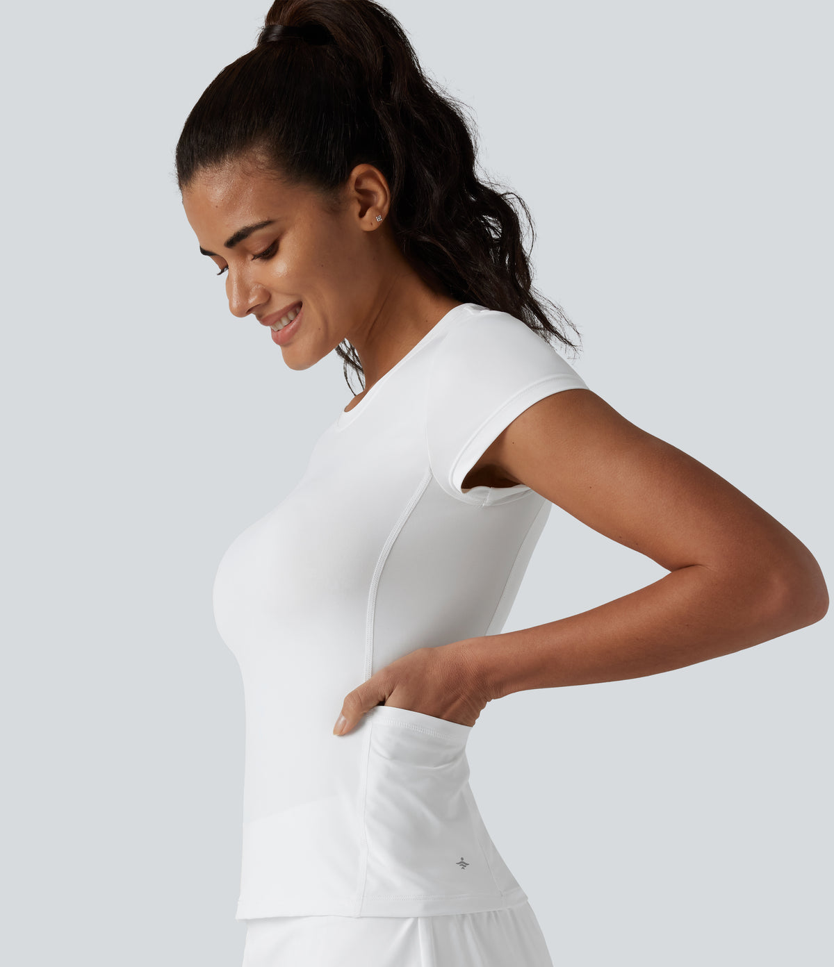 Round Neck Short Sleeve InstantCool Running Sports Top with Pockets-UPF50+ — White — view 1