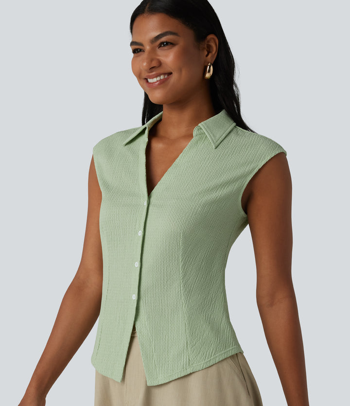 Sleeveless Casual Shirt — Laurel Green — view 1
