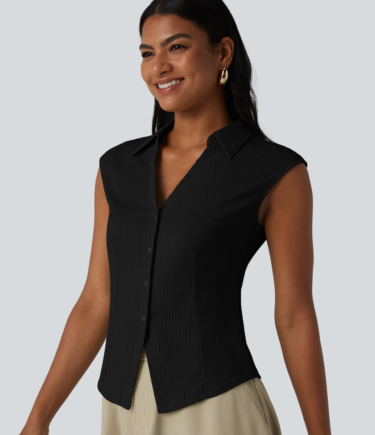 Sleeveless Casual Shirt — Black — view 6