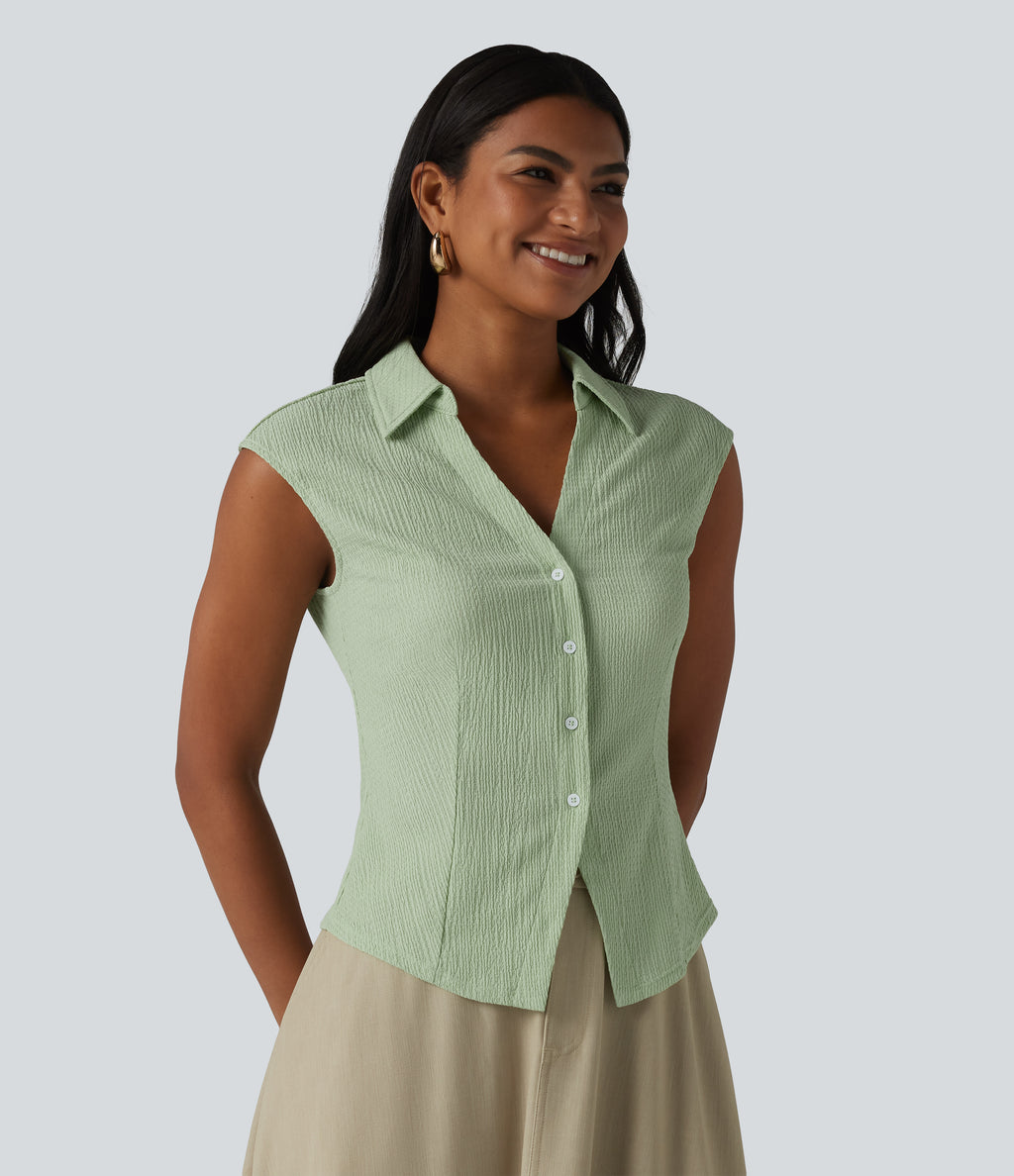 Sleeveless Casual Shirt — Laurel Green — view 4