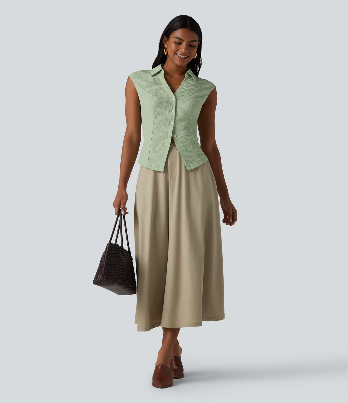 Sleeveless Casual Shirt — Laurel Green — view 5