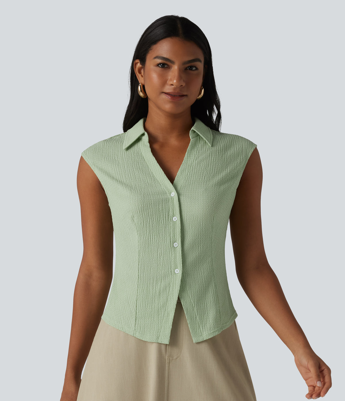 Sleeveless Casual Shirt — Laurel Green — view 3