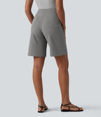 High Waisted Work Bermuda Shorts with Pockets — Silent Storm — view 2