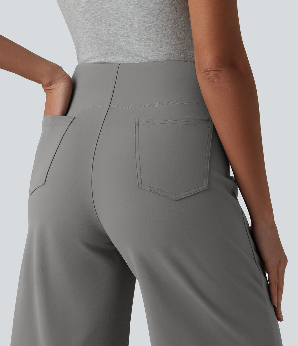 High Waisted Work Bermuda Shorts with Pockets — Silent Storm — view 5