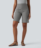 High Waisted Work Bermuda Shorts with Pockets — Silent Storm — view 1