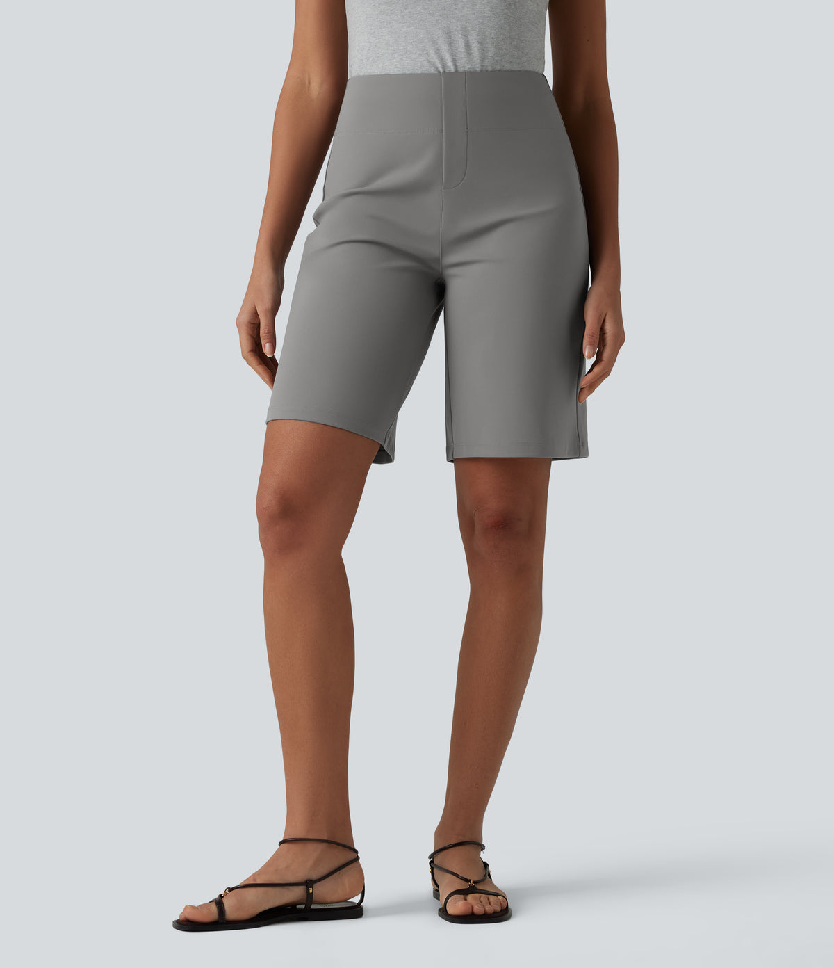 High Waisted Work Bermuda Shorts with Pockets — Silent Storm — view 1