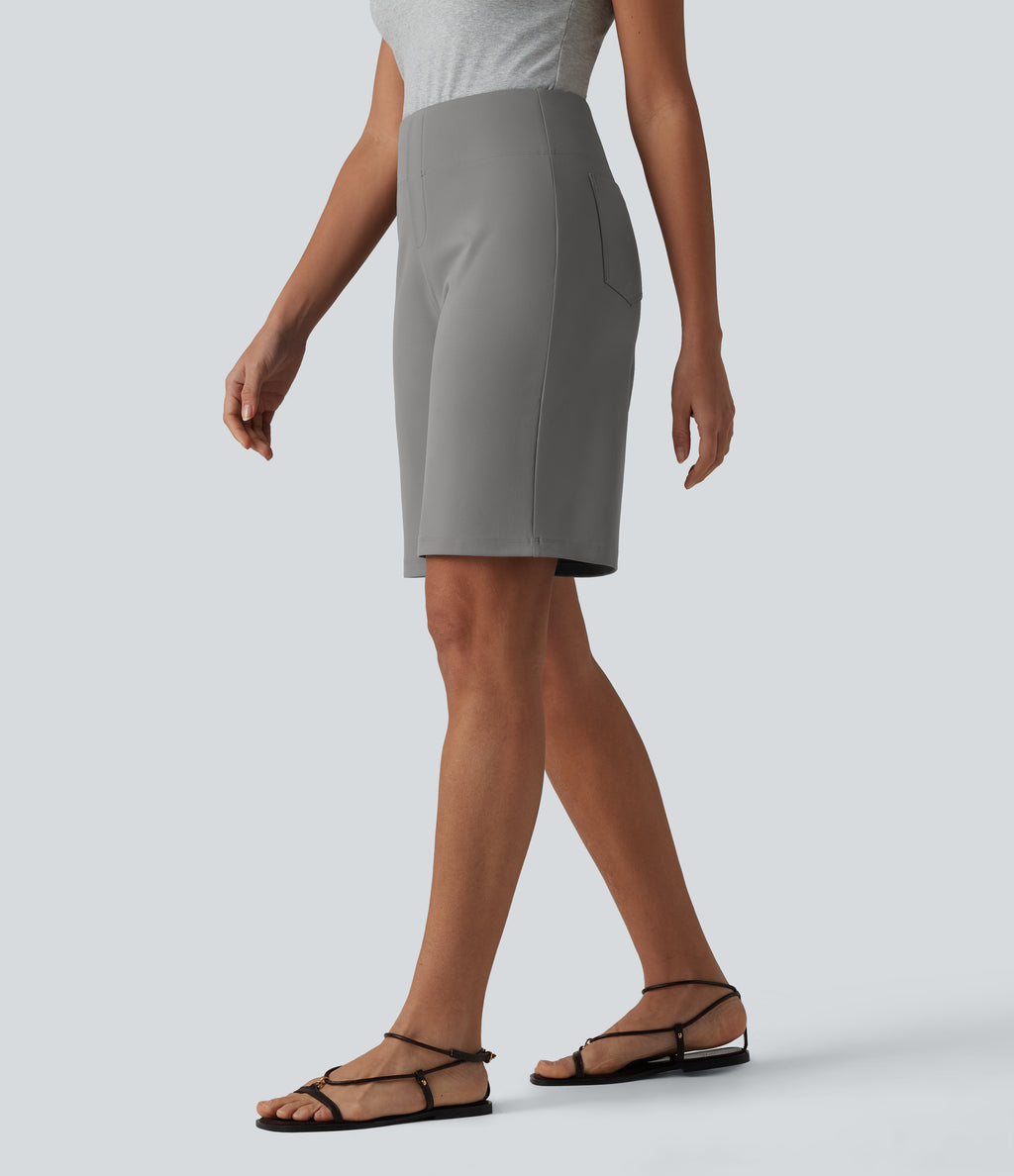 High Waisted Work Bermuda Shorts with Pockets — Silent Storm — view 3