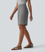 High Waisted Work Bermuda Shorts with Pockets — Silent Storm — view 3