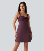 Airy Contrast Lace Tie Back InstantCool Mini Casual Dress — Fig — view 2