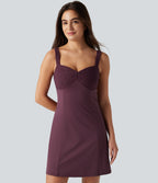 Airy Contrast Lace Tie Back InstantCool Mini Casual Dress — Fig — view 5