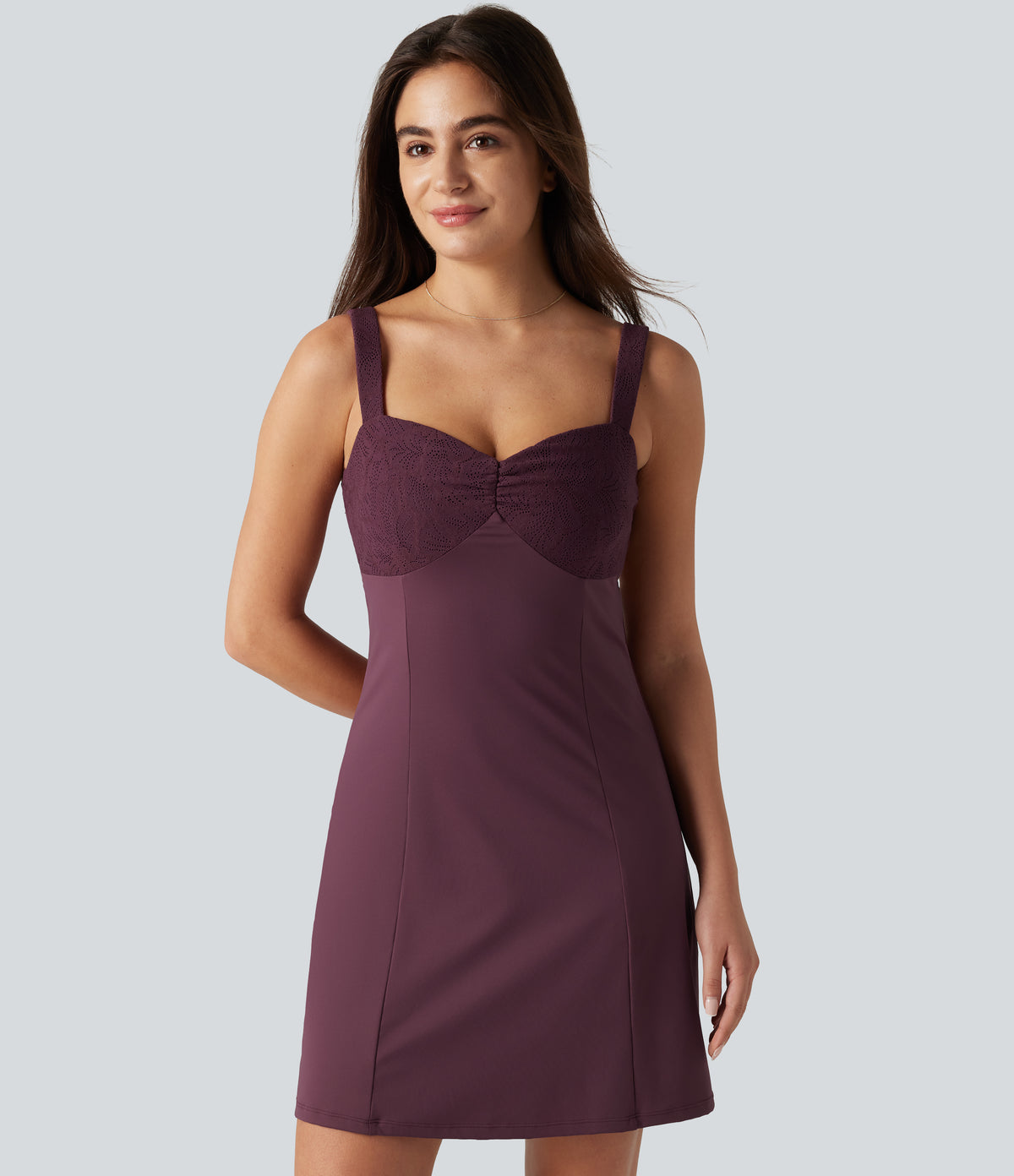 Airy Contrast Lace Tie Back InstantCool Mini Casual Dress — Fig — view 5