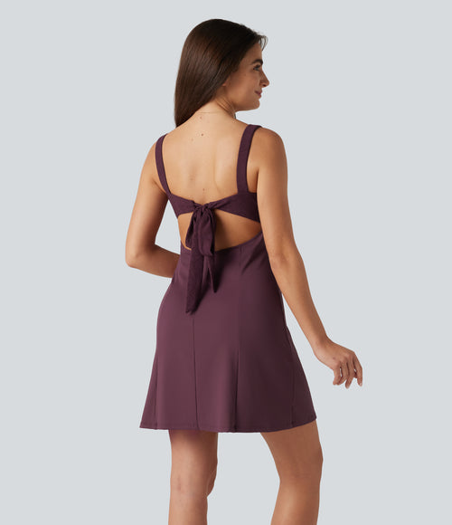Airy Contrast Lace Tie Back InstantCool Mini Casual Dress — Fig — view 1