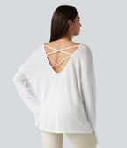 Boat Neck Long Sleeve Sheer Casual Top — White — view 4