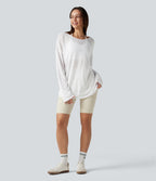 Boat Neck Long Sleeve Sheer Casual Top — White — view 7