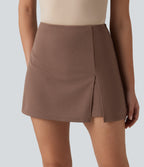 Wrinkle Recovery High Waisted Split A-line Work Skort with Pockets — Acorn — view 5