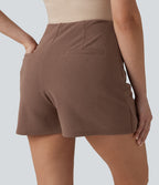Wrinkle Recovery High Waisted Split A-line Work Skort with Pockets — Acorn — view 6