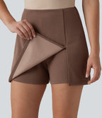 Wrinkle Recovery High Waisted Split A-line Work Skort with Pockets — Acorn — view 4