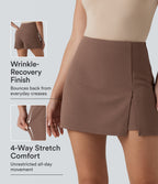 Wrinkle Recovery High Waisted Split A-line Work Skort with Pockets — Acorn — view 1