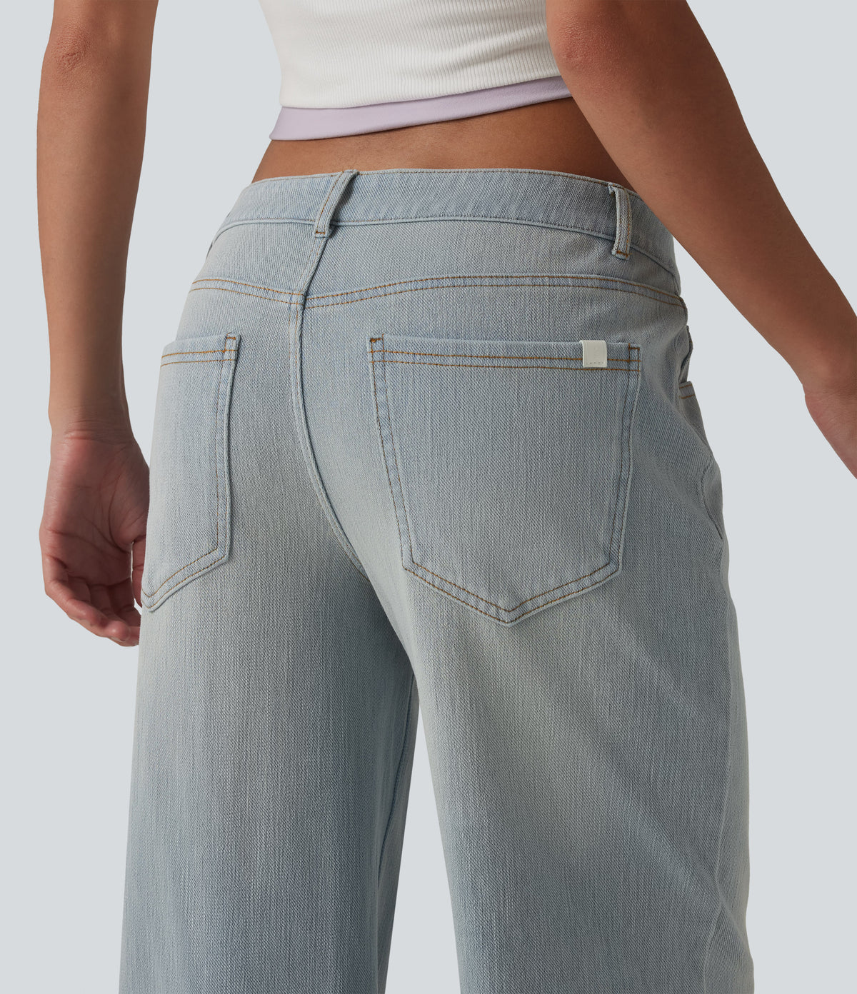 Low Rise Straight Leg Washed Casual Jeans with Pockets — Indigo – Extra Light Blue Soft Retro — view 4