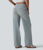 Low Rise Straight Leg Washed Casual Jeans with Pockets — Indigo – Extra Light Blue Soft Retro — view 2