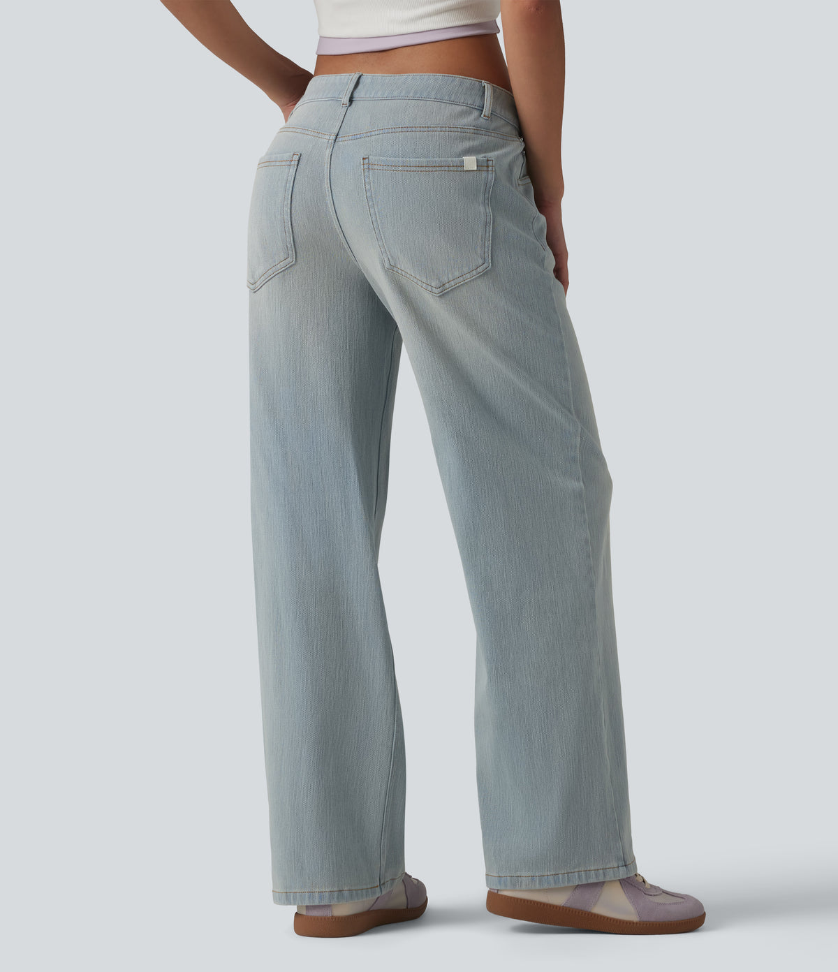 Low Rise Straight Leg Washed Casual Jeans with Pockets — Indigo – Extra Light Blue Soft Retro — view 2