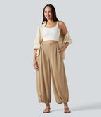 High Waisted Waffle Casual Balloon Joggers with Pockets — Brush — view 7