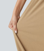 High Waisted Waffle Casual Balloon Joggers with Pockets — Brush — view 6