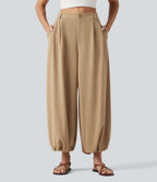 High Waisted Waffle Casual Balloon Joggers with Pockets — Brush — view 3