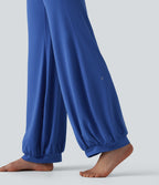 High Waisted Drawstring Dance Balloon Pants with Pockets — Beaucoup Blue — view 8