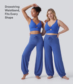 High Waisted Drawstring Dance Balloon Pants with Pockets — Beaucoup Blue — view 7