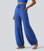 High Waisted Drawstring Dance Balloon Pants with Pockets — Beaucoup Blue — view 2