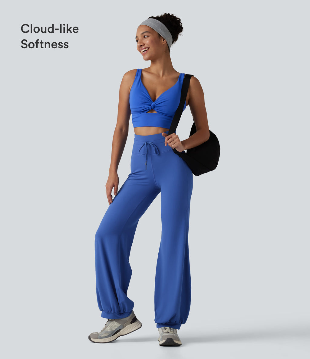 High Waisted Drawstring Dance Balloon Pants with Pockets — Beaucoup Blue — view 4