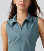 Sleeveless Stretchy Poplin Mini Casual Dress with Pockets — Stone Blue — view 4