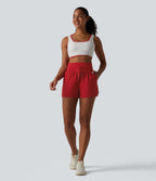 High Waisted Drawstring Yoga Shorts 3.5'' with Pockets — Aura Orange — view 6