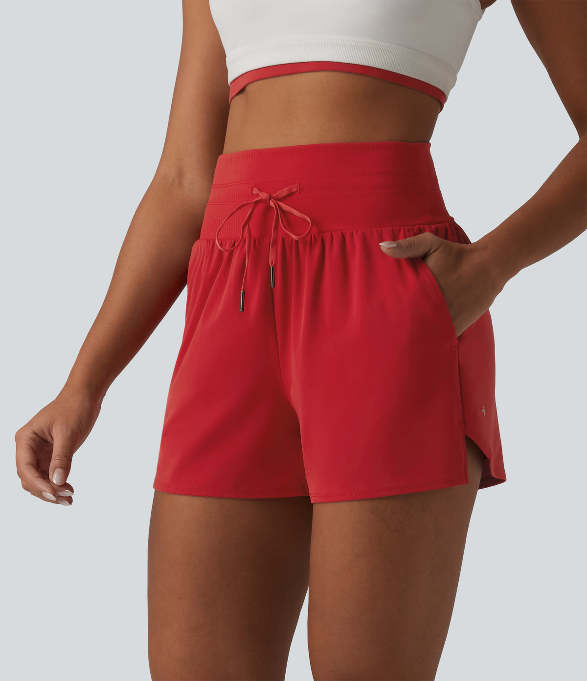 High Waisted Drawstring Yoga Shorts 3.5'' with Pockets — Aura Orange — view 1