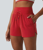 High Waisted Drawstring Yoga Shorts 3.5'' with Pockets — Aura Orange — view 4