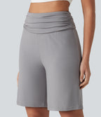 High Waisted Ruched Casual Bermuda Shorts with Pocket — Steel Gray — view 5
