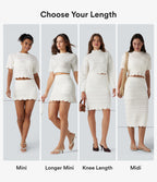 High Waisted 2-in-1 Open Knit Mini Casual Sweater Skirt with Pockets-Longer Length — White — view 2