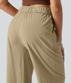 High Waisted Tapered Casual Stretch Linen Trousers with Pockets — Oatfield Cream — view 5