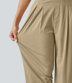 High Waisted Tapered Casual Stretch Linen Trousers with Pockets — Oatfield Cream — view 6