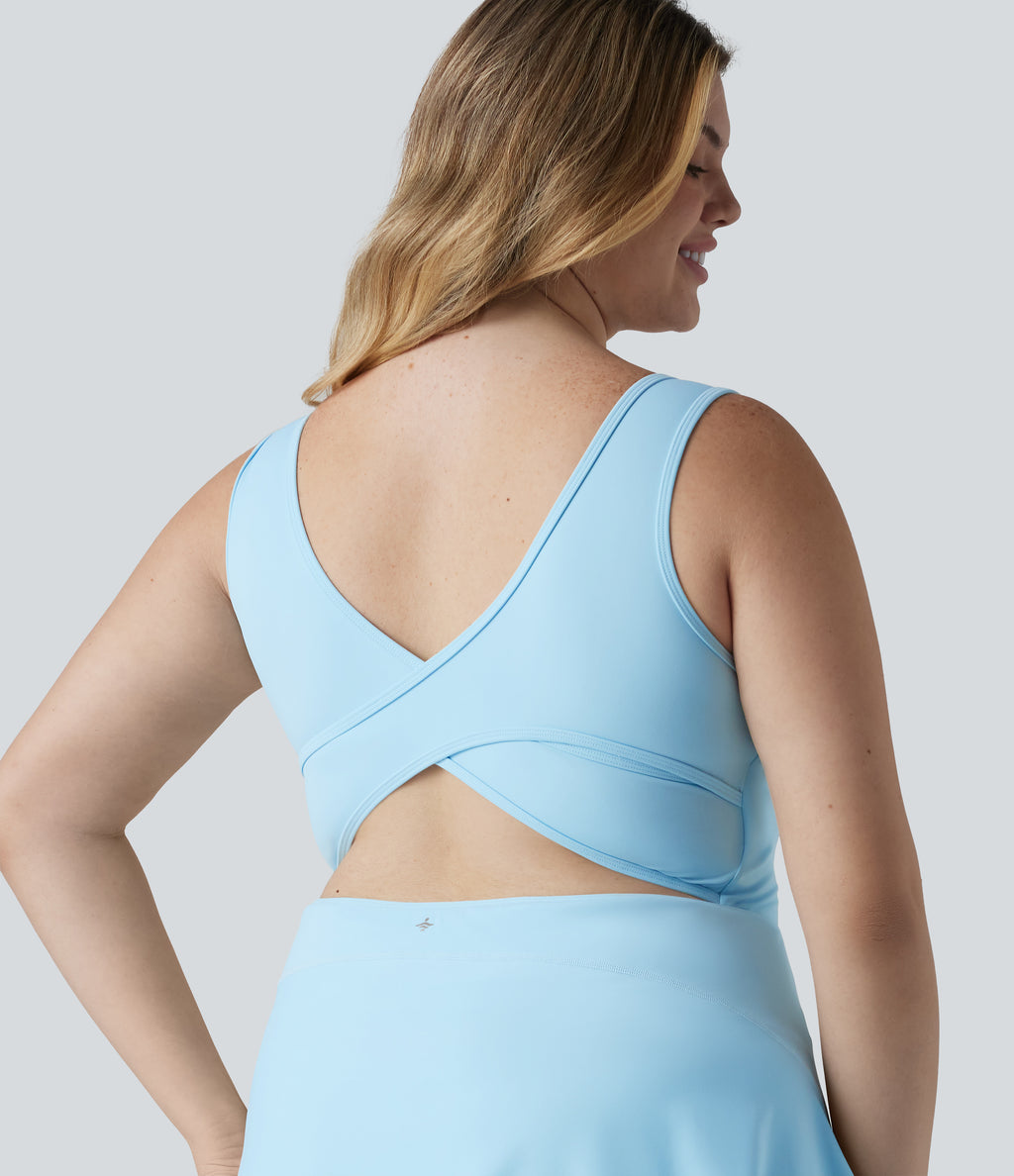 Plus Size Airy U Neck Built-in Bra 2-in-1 InstantCool Mini Yoga Active Dress with Pockets-Edition — Spun Sugar — view 5