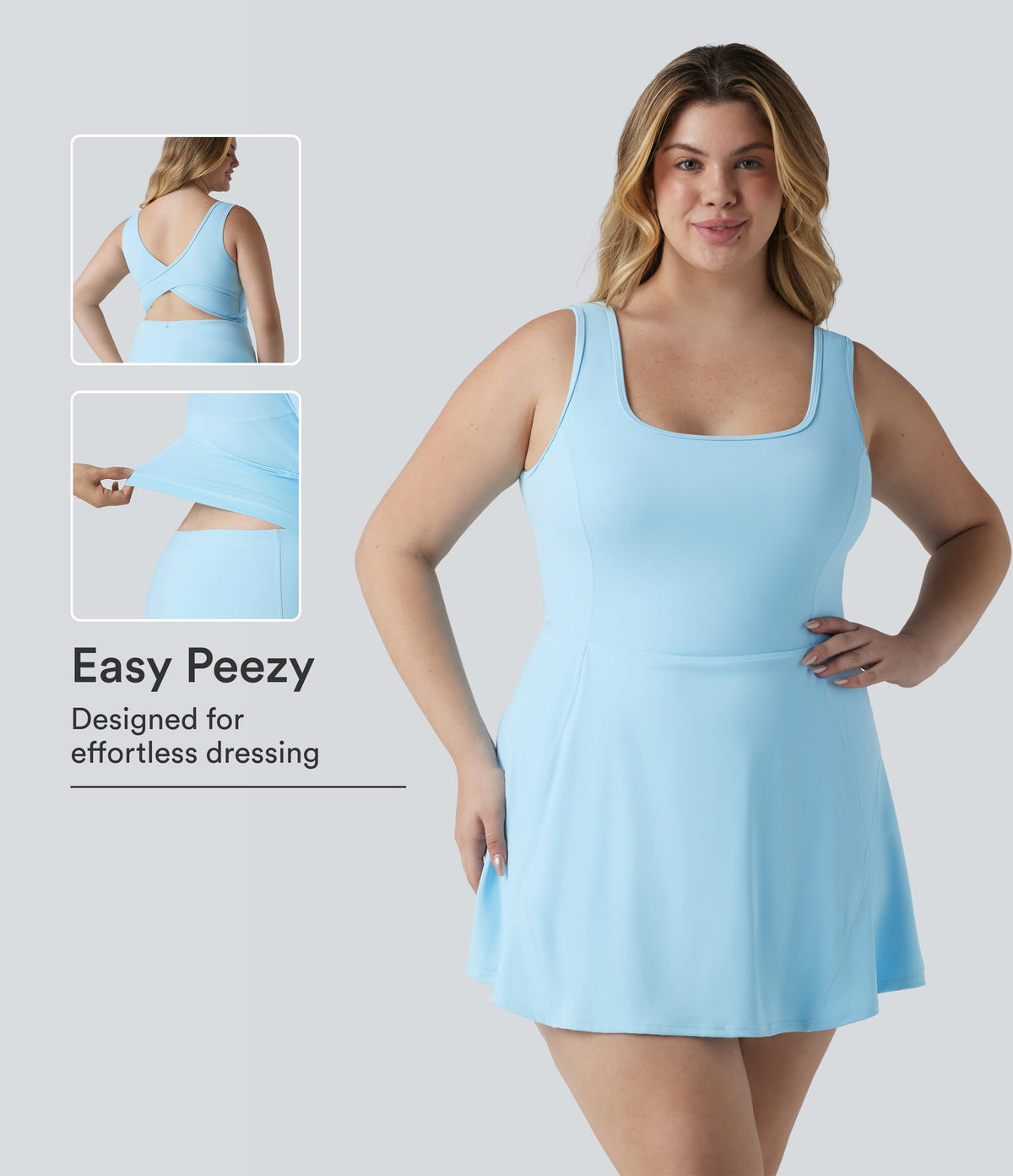 Plus Size Airy U Neck Built-in Bra 2-in-1 InstantCool Mini Yoga Active Dress with Pockets-Edition — Spun Sugar — view 1