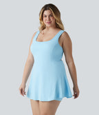 Plus Size Airy U Neck Built-in Bra 2-in-1 InstantCool Mini Yoga Active Dress with Pockets-Edition — Spun Sugar — view 3