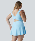 Plus Size Airy U Neck Built-in Bra 2-in-1 InstantCool Mini Yoga Active Dress with Pockets-Edition — Spun Sugar — view 2