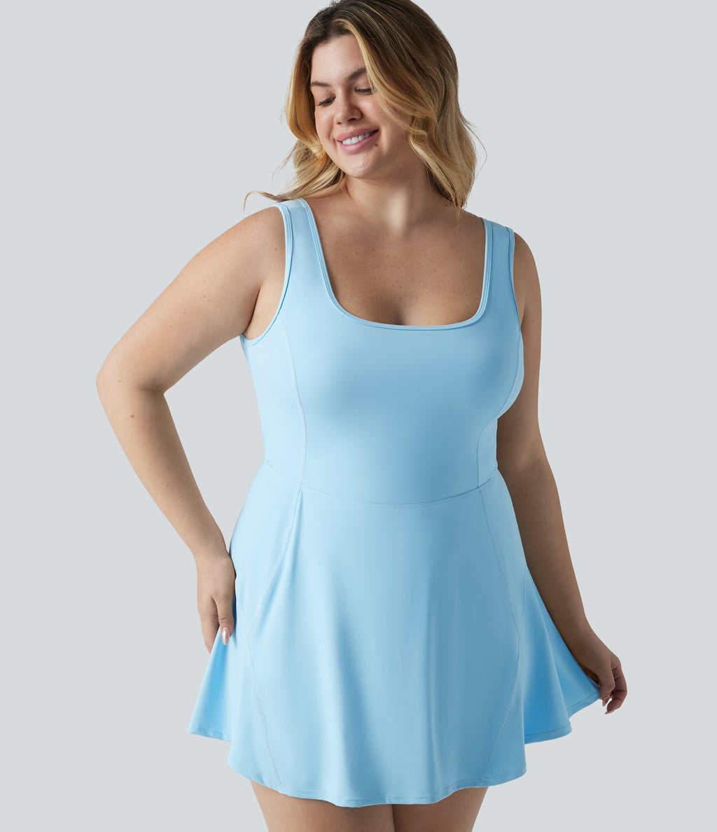 Plus Size Airy U Neck Built-in Bra 2-in-1 InstantCool Mini Yoga Active Dress with Pockets-Edition — Spun Sugar — view 4