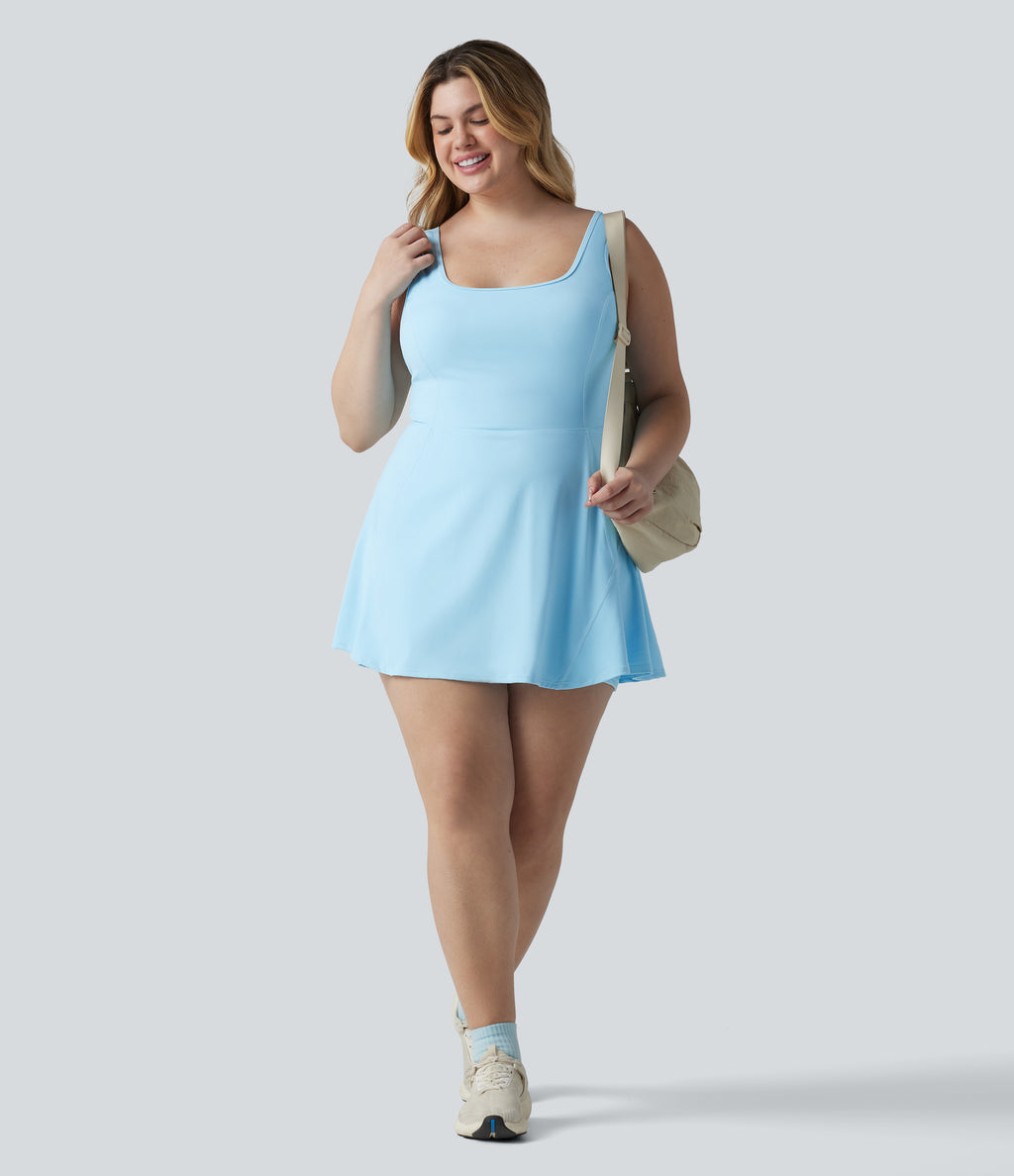 Plus Size Airy U Neck Built-in Bra 2-in-1 InstantCool Mini Yoga Active Dress with Pockets-Edition — Spun Sugar — view 8